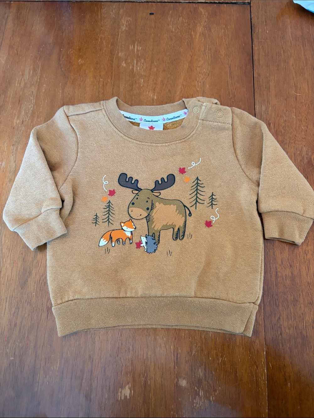 🍓3/$10 Canadiana Baby Cozy Brown Moose & Fox Fleece Sweatshirt size 0-3m